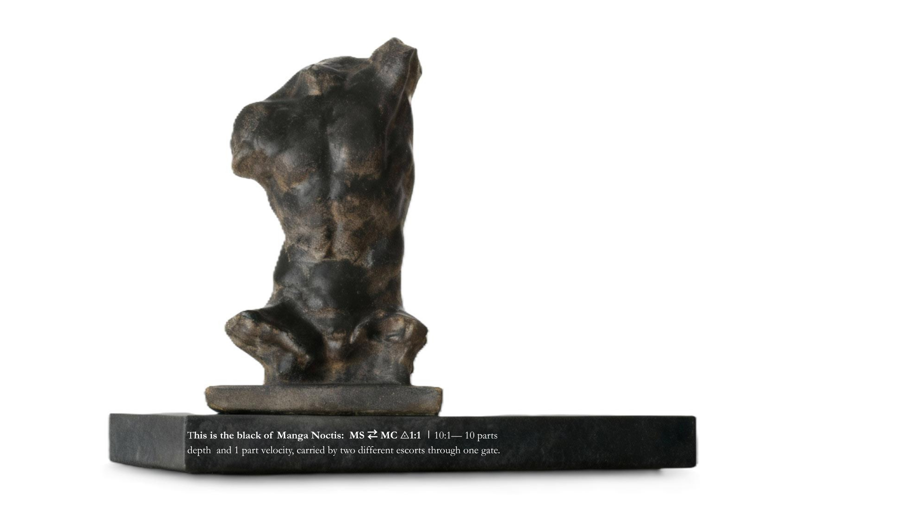 Manga Noctis — cement torso transformed by manganese reactive chemistry. Reactive Patinas™