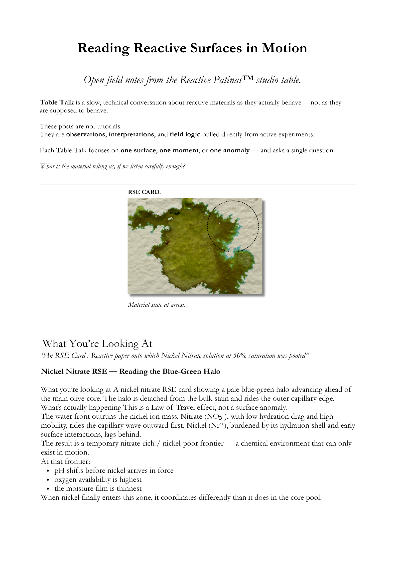 Reading Reactive Surfaces in Motion — Page 1: Introduction and RSE Card